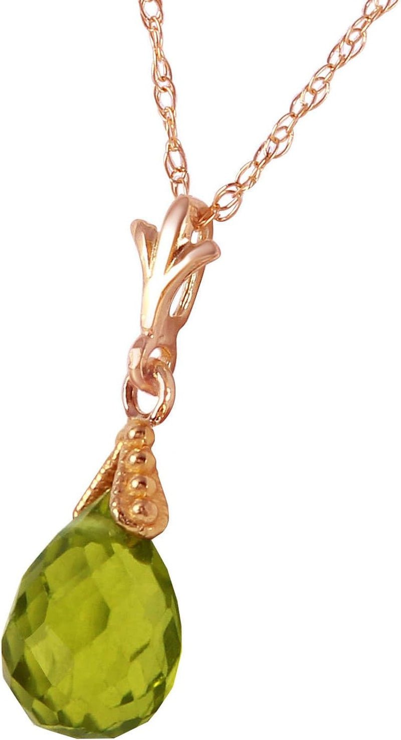 14K Solid Gold Jewelry Set: Natural Briolette 7 Carat Total Peridot Pendant Necklace and Dangle Earrings - WORLD TIME VISITS