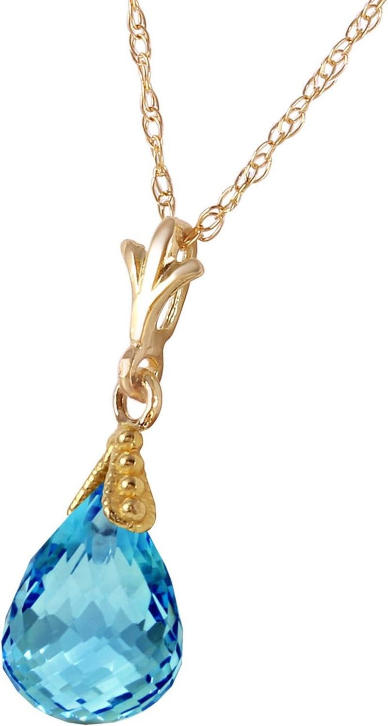 14K Solid Gold Jewelry Set: Natural Briolette Blue Topaz Pendant Necklace and Dangle Earrings - WORLD TIME VISITS