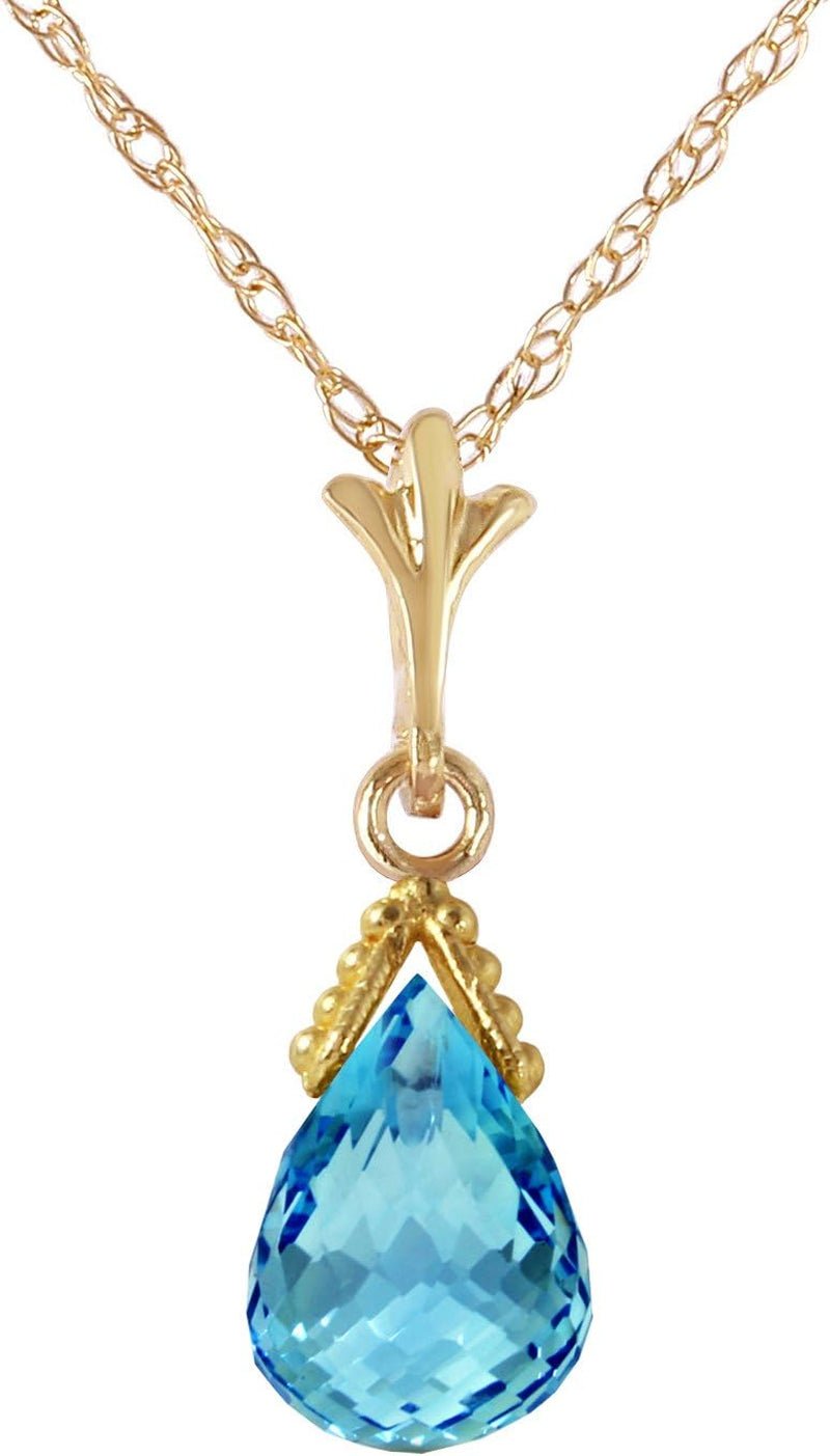 14K Solid Gold Jewelry Set: Natural Briolette Blue Topaz Pendant Necklace and Dangle Earrings - WORLD TIME VISITS