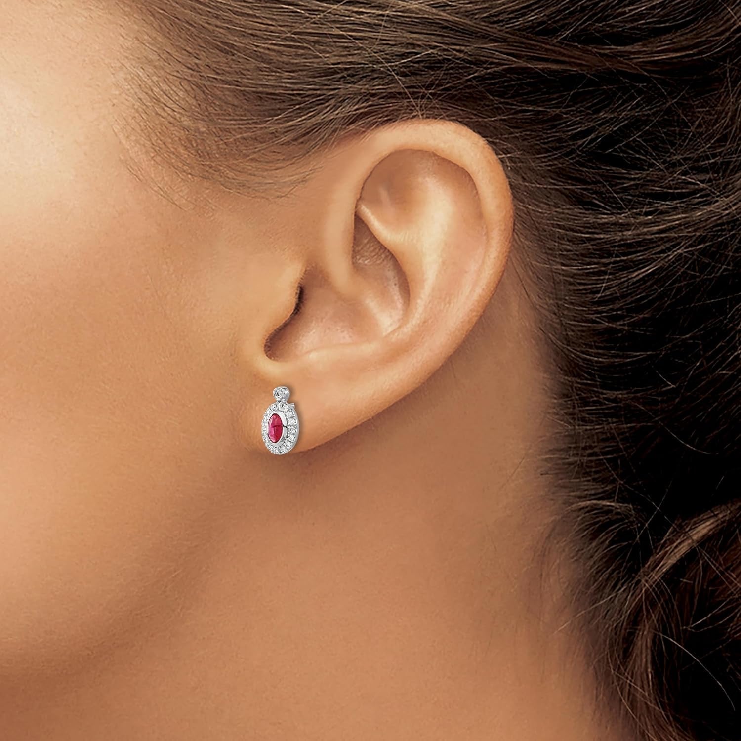14K Solid White Gold Diamond Cabochon Red Ruby Stud Earrings Gemstone Post Push Back July Birthstone Jewelry - WORLD TIME VISITS