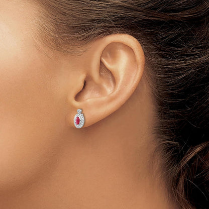 14K Solid White Gold Diamond Cabochon Red Ruby Stud Earrings Gemstone Post Push Back July Birthstone Jewelry - WORLD TIME VISITS