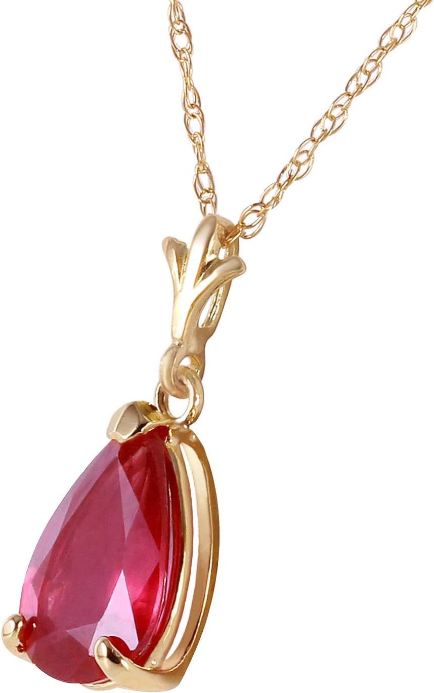 14K Solid Yellow Gold 1.75 Ct Pear-Shaped Ruby Drop Pendant Necklace