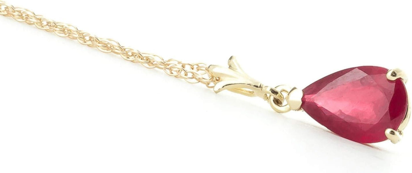 14K Solid Yellow Gold 1.75 Ct Pear-Shaped Ruby Drop Pendant Necklace