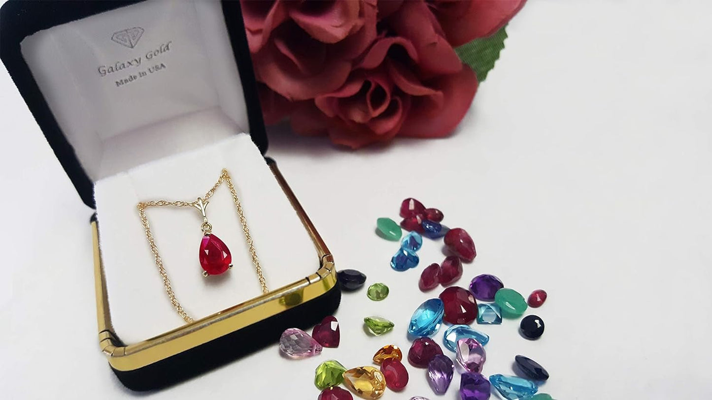 14K Solid Yellow Gold 1.75 Ct Pear-Shaped Ruby Drop Pendant Necklace