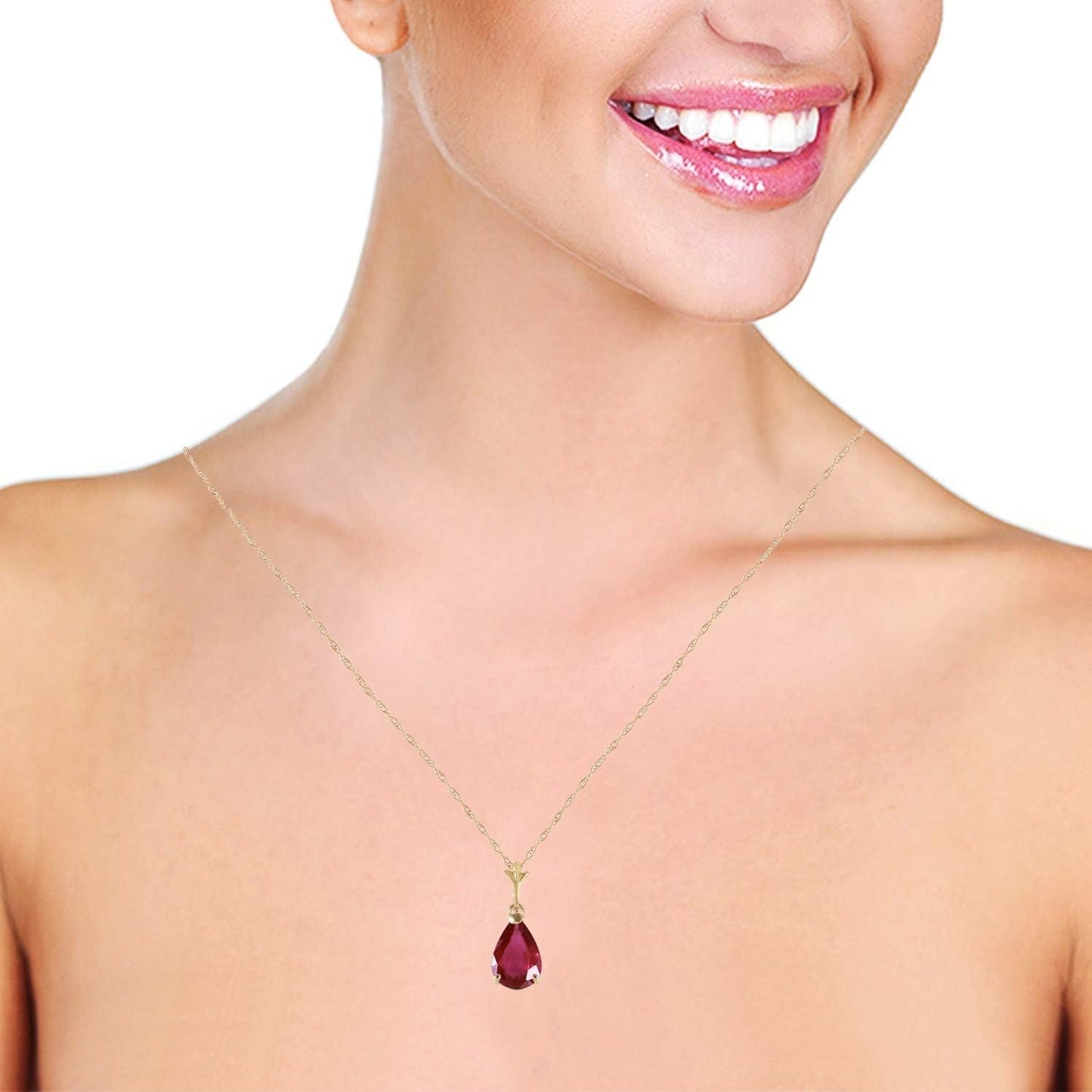 14K Solid Yellow Gold 1.75 Ct Pear - Shaped Ruby Drop Pendant Necklace - WORLD TIME VISITS