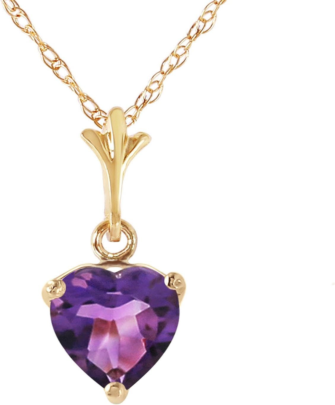 14K Solid Yellow Gold Heart - Shaped Natural 1.15 Carat Purple Amethyst Pendant Necklace - WORLD TIME VISITS