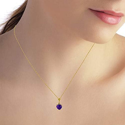 14K Solid Yellow Gold Heart - Shaped Natural 1.15 Carat Purple Amethyst Pendant Necklace - WORLD TIME VISITS