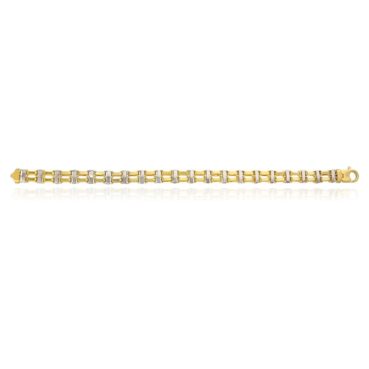 14K Two-Tone Yellow White Gold 8.5Mm Hollow Bike Double Rolo Bracelet 8.5"