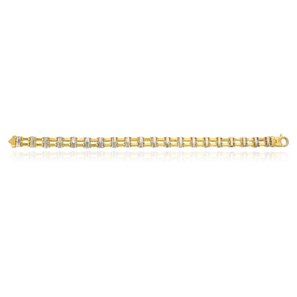 14K Two-Tone Yellow White Gold 8.5Mm Hollow Bike Double Rolo Bracelet 8.5"