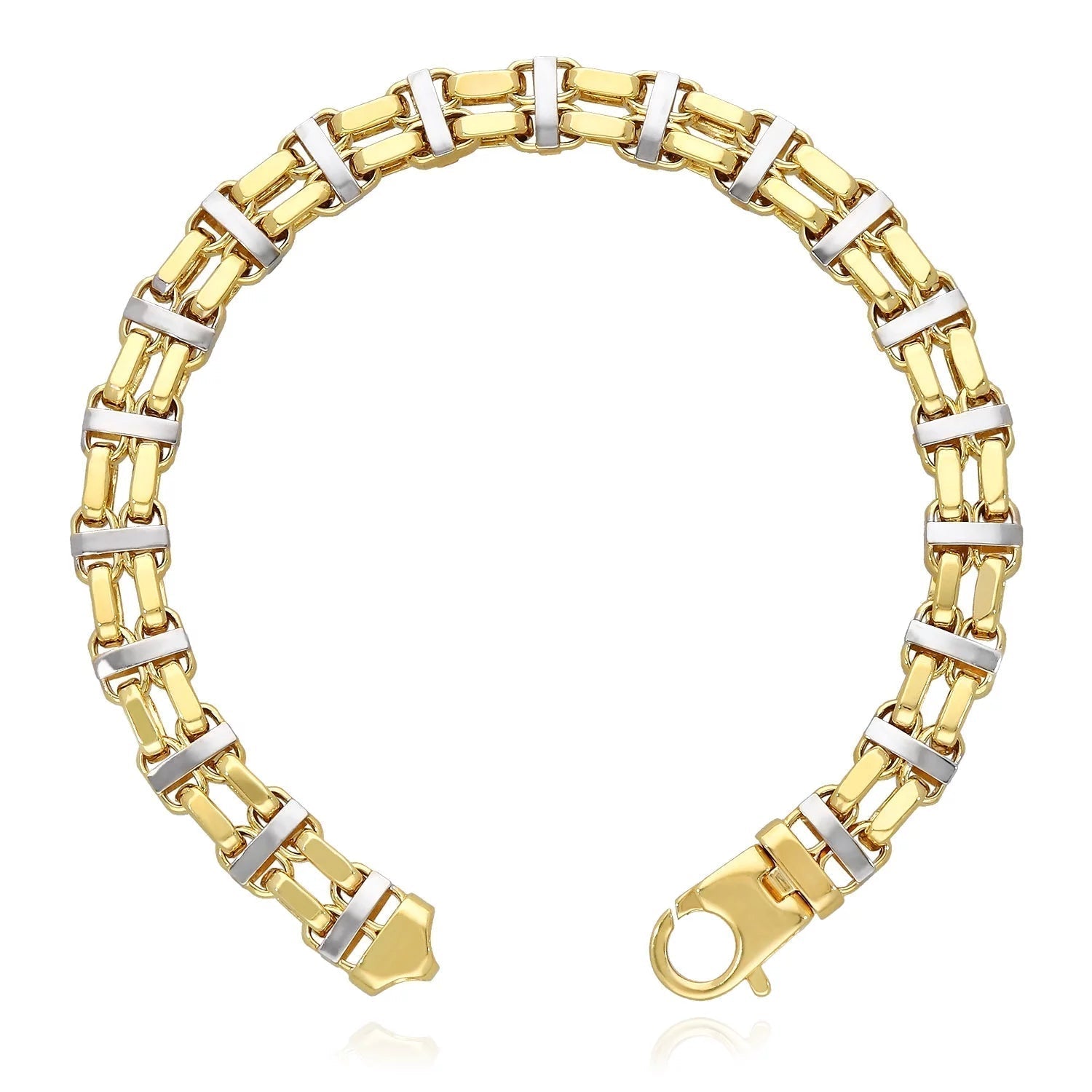 14K Two - Tone Yellow White Gold 8.5Mm Hollow Bike Double Rolo Bracelet 8.5" - WORLD TIME VISITS