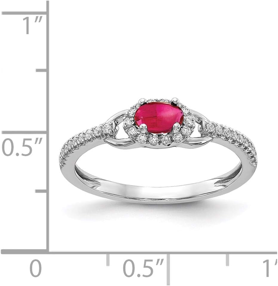 14K White Gold Diamond and Cabochon Ruby Ring Fine Jewelry for Women Gifts for Her, Size 7 - WORLD TIME VISITS
