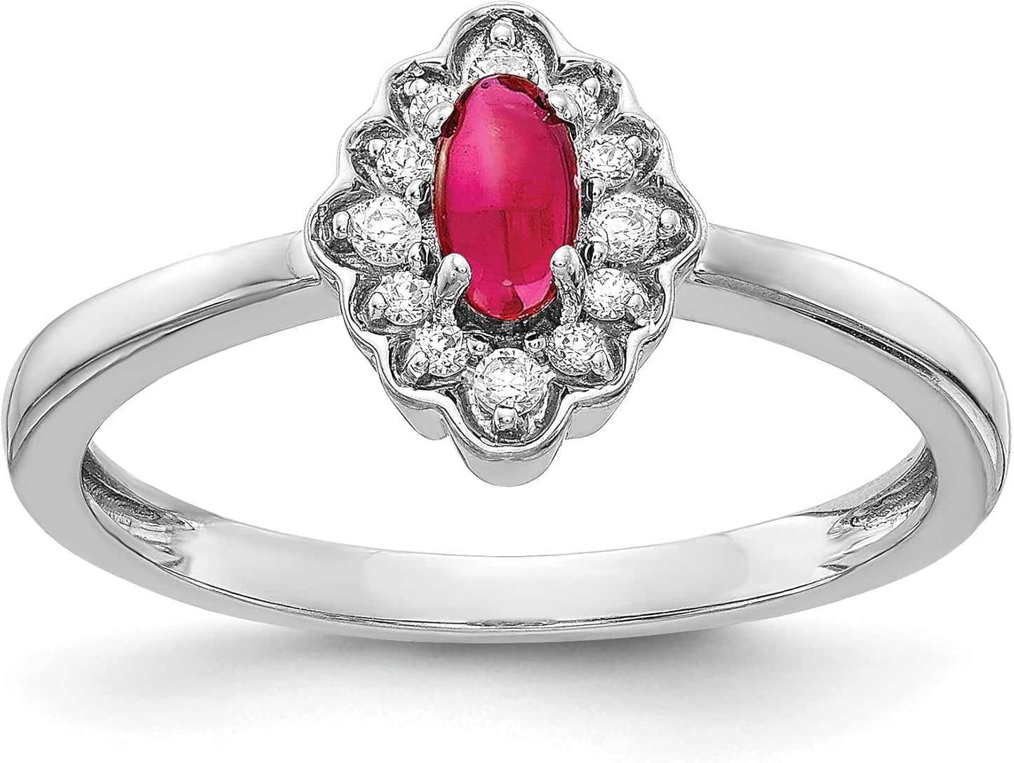 14K White Gold Diamond Oval Cabochon Ruby Ring Stone Birthstone July Gemstone Fine Jewelry for Women Gifts for Her - WORLD TIME VISITS