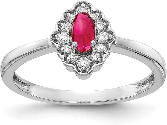 14K White Gold Diamond Oval Cabochon Ruby Ring Stone Birthstone July Gemstone Fine Jewelry for Women Gifts for Her - WORLD TIME VISITS