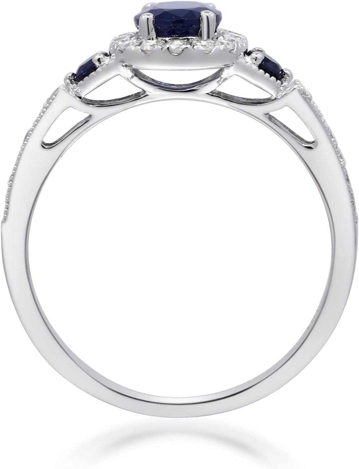 14K White Gold Genuine Blue Sapphire Ring with Diamonds for Women | Ethically, Authentically & Organically Sourced (Oval-Cut) Shaped Sapphire Hand-Crafted Jewelry for Her | Sapphire Ring for Women