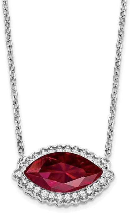 14K White Gold Marquise Created Ruby/Diamond 18In. Halo Necklace GLD - AZ - PM7229 - RU - 016 - WA - WORLD TIME VISITS