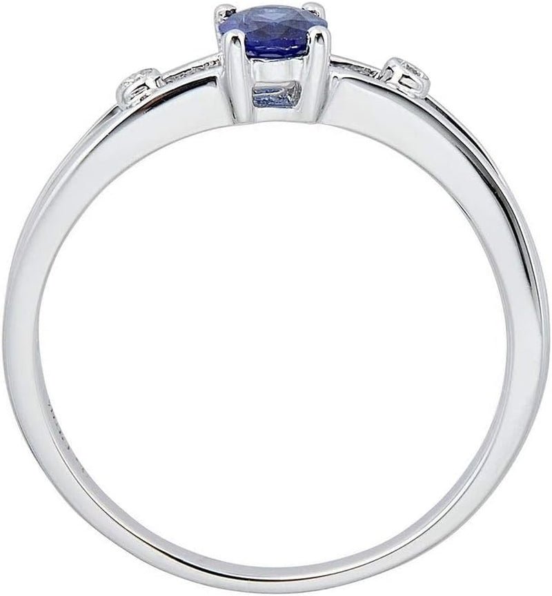 14K White Gold Natural Blue Sapphire & Diamond (I1 - I2) Twirl Propose Promise Ring (Size 5) for Women - WORLD TIME VISITS