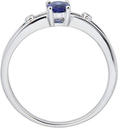 14K White Gold Natural Blue Sapphire & Diamond (I1 - I2) Twirl Propose Promise Ring (Size 5) for Women - WORLD TIME VISITS