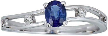 14K White Gold Natural Blue Sapphire & Diamond (I1 - I2) Twirl Propose Promise Ring (Size 5) for Women - WORLD TIME VISITS