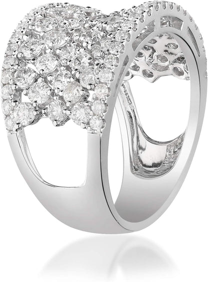 14K White Gold Natural White Diamond Ring for Women | Ethically, Authentically & Organically Sourced (Round - Cut) Shaped Diamond Hand - Crafted Jewelry for Her | Diamond Ring for Women - WORLD TIME VISITS