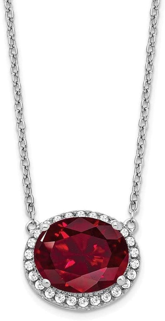 14K White Gold Oval Created Ruby/Diamond 18In. Halo Necklace GLD - AZ - PM7228 - RU - 016 - WA - WORLD TIME VISITS