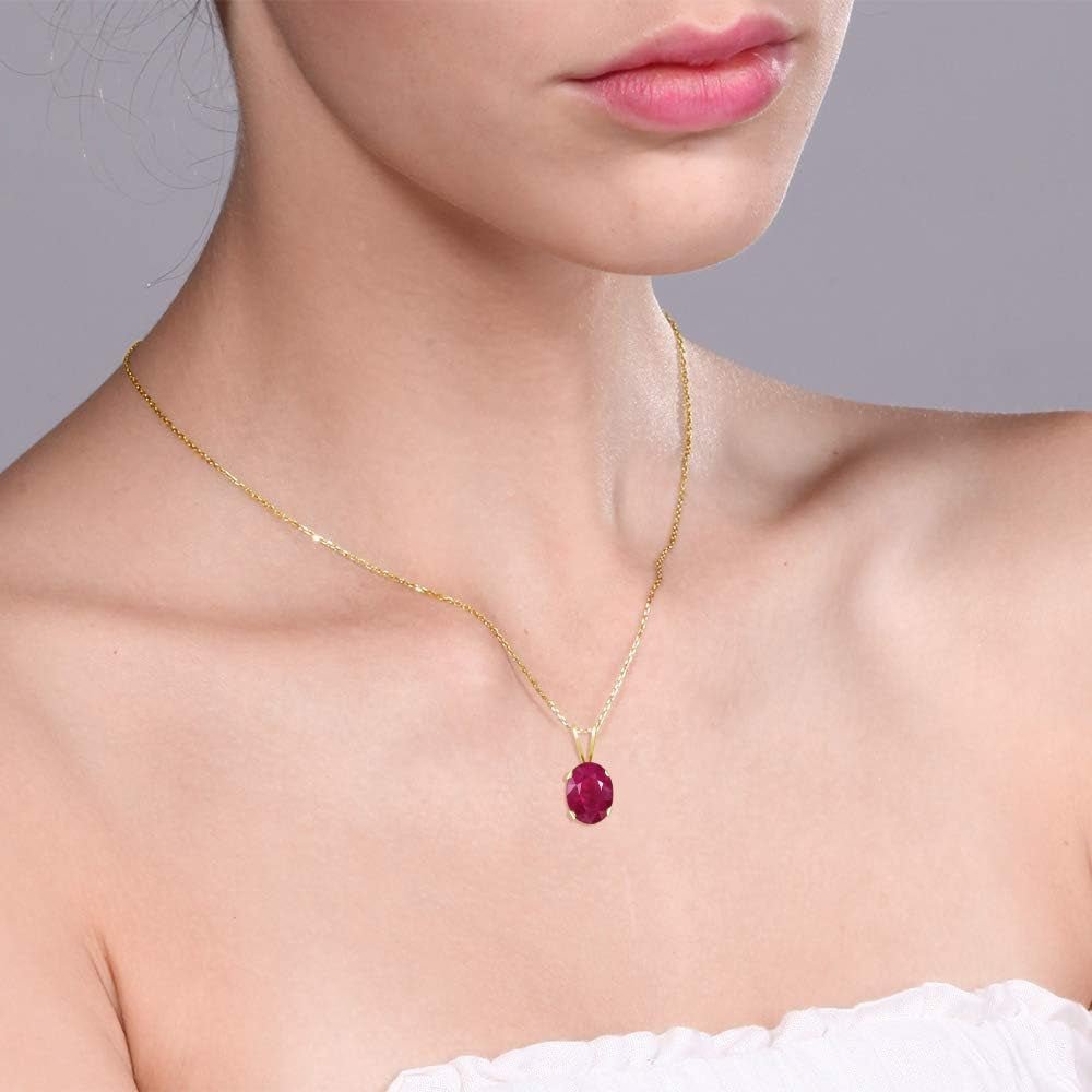 14K Yellow Gold 8X6MM Oval Gemstone Birthstone Pendant Necklace for Women | Gold Necklace for Women | 18 Inch Gold Rope Chain | Fine Jewelry Gifts for Her Mom Wife