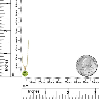 14K Yellow Gold Green Peridot and White Created Sapphire Pendant Necklace for Women (0.87 Cttw, Gemstone Birthstone, round 6MM)
