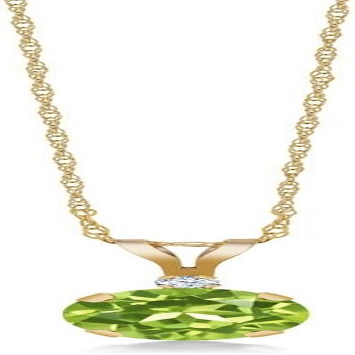 14K Yellow Gold Green Peridot and White Created Sapphire Pendant Necklace for Women (0.87 Cttw, Gemstone Birthstone, round 6MM) - WORLD TIME VISITS