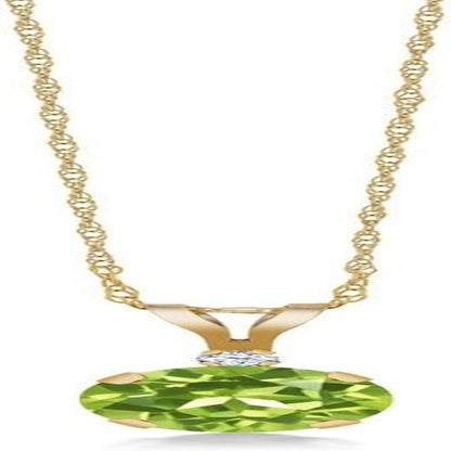 14K Yellow Gold Green Peridot and White Created Sapphire Pendant Necklace for Women (0.87 Cttw, Gemstone Birthstone, round 6MM) - WORLD TIME VISITS