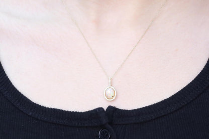 14K Yellow Gold Natural Ethiopian Opal Pendant with Diamonds for Women,Ethically, Metal Gemstone, Ethiopian Opal Diamond