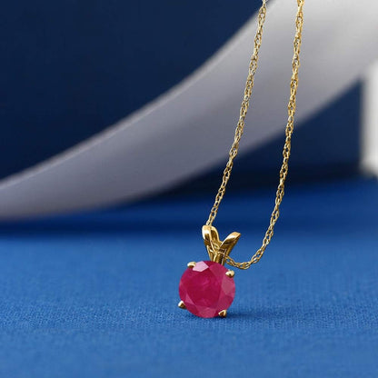 14K Yellow Gold round 5MM Gemstone Birthstone Solitaire Pendant Necklace | Gold Necklace for Women | with 18 Inch Gold Chain