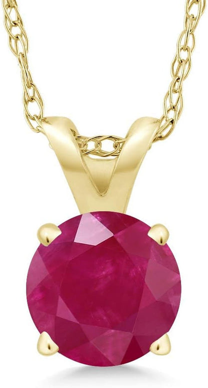 14K Yellow Gold round 5MM Gemstone Birthstone Solitaire Pendant Necklace | Gold Necklace for Women | with 18 Inch Gold Chain - WORLD TIME VISITS