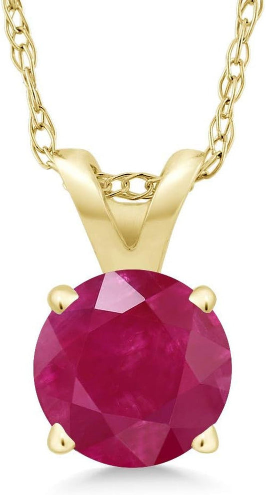 14K Yellow Gold round 5MM Gemstone Birthstone Solitaire Pendant Necklace | Gold Necklace for Women | with 18 Inch Gold Chain - WORLD TIME VISITS