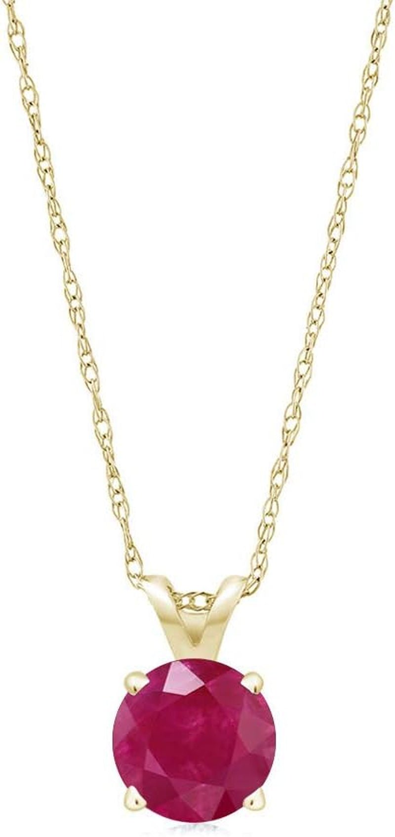 14K Yellow Gold round 5MM Gemstone Birthstone Solitaire Pendant Necklace | Gold Necklace for Women | with 18 Inch Gold Chain - WORLD TIME VISITS
