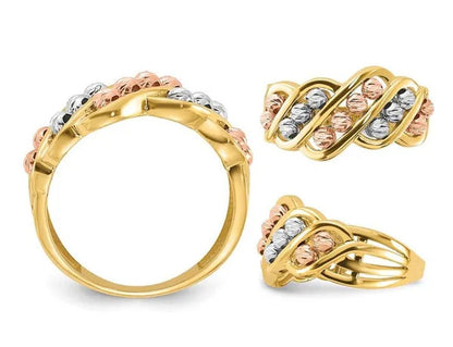14K Yellow, White, and Rose Gold Diamond - cut Beads Ring - WORLD TIME VISITS