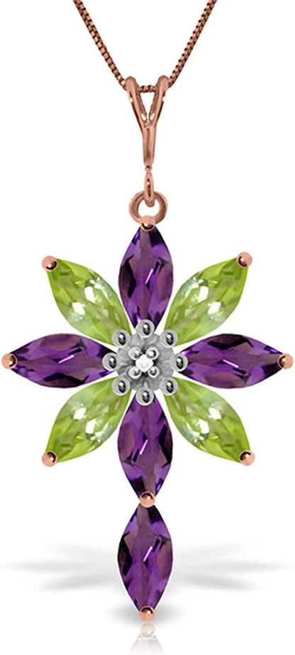 14K Yellow, White, Rose Gold Necklace Amethyst, Peridot Diamond Pendant - WORLD TIME VISITS
