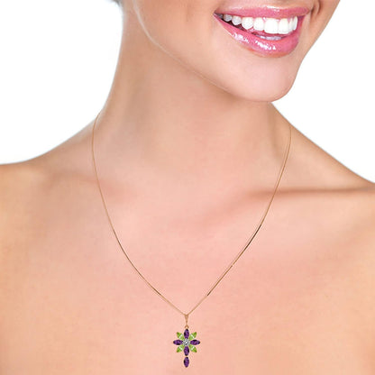 14K Yellow, White, Rose Gold Necklace Amethyst, Peridot Diamond Pendant
