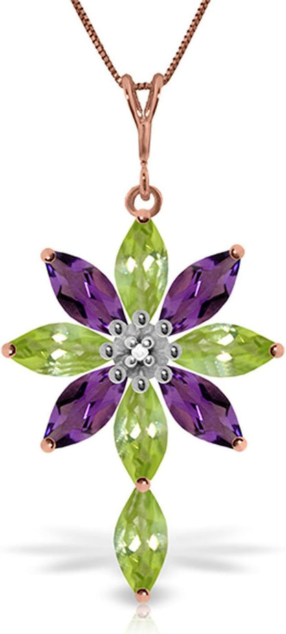 14K Yellow, White, Rose Gold Necklace Peridot, Amethyst Diamond Pendant - WORLD TIME VISITS
