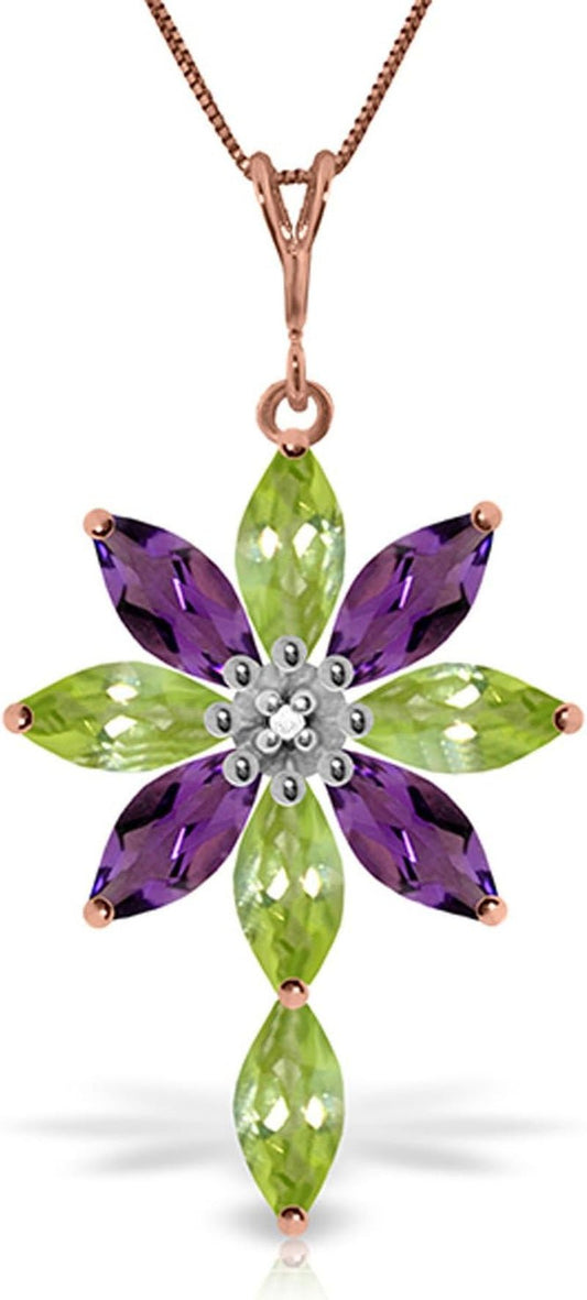 14K Yellow, White, Rose Gold Necklace Peridot, Amethyst Diamond Pendant - WORLD TIME VISITS