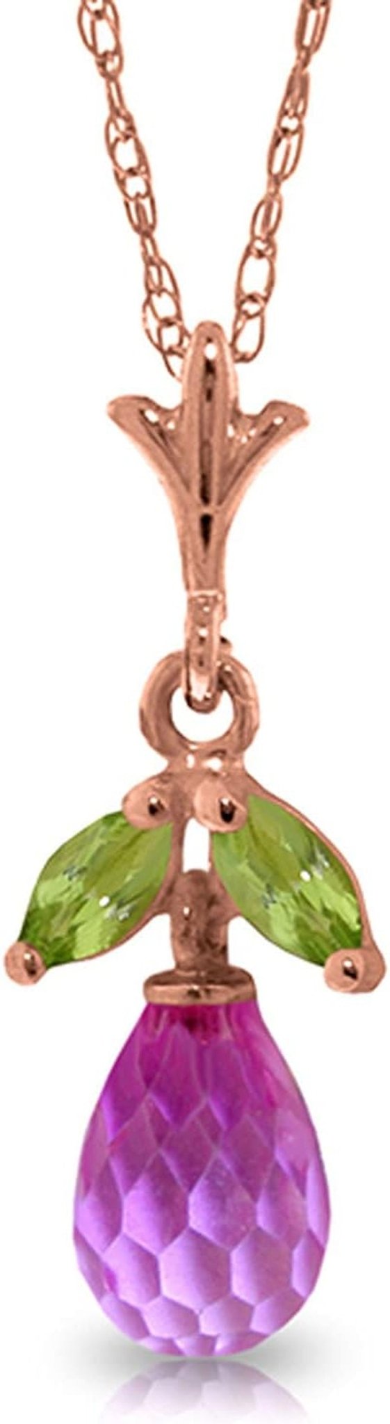 14K Yellow, White, Rose Gold Necklace with Pink Topaz and Peridots - WORLD TIME VISITS