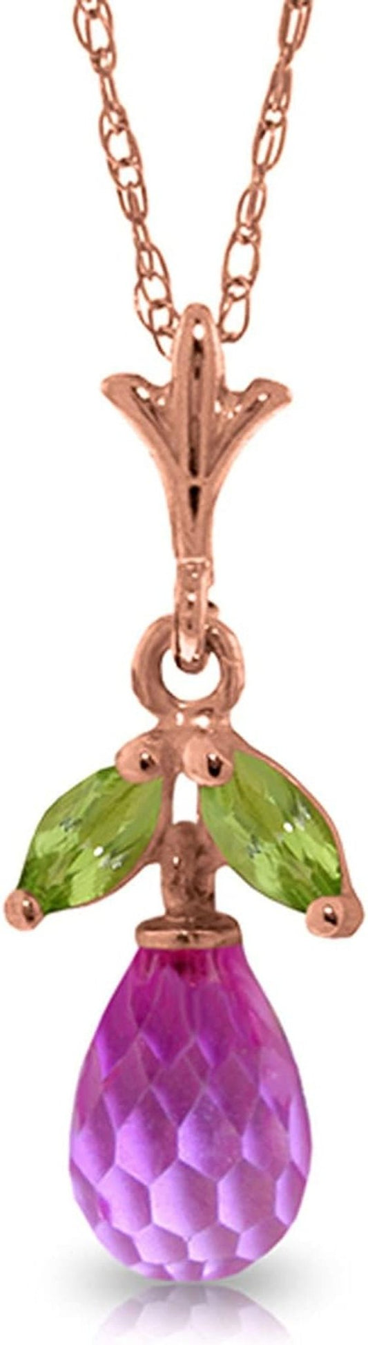 14K Yellow, White, Rose Gold Necklace with Pink Topaz and Peridots - WORLD TIME VISITS