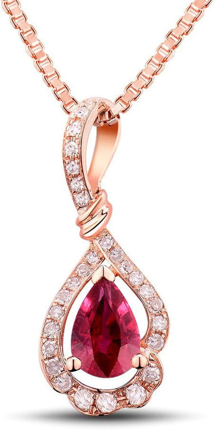 14K/18K Rose White Gold Red Ruby Diamonds Necklace Pendants Engagement Wedding for Women - WORLD TIME VISITS
