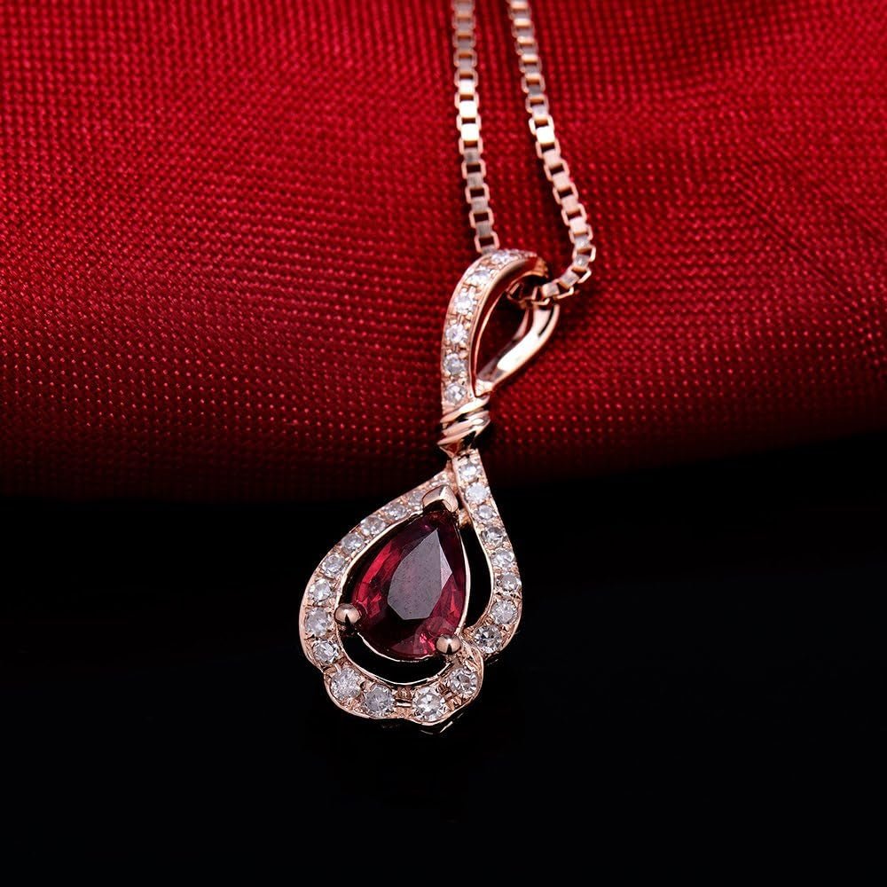 14K/18K Rose White Gold Red Ruby Diamonds Necklace Pendants Engagement Wedding for Women - WORLD TIME VISITS