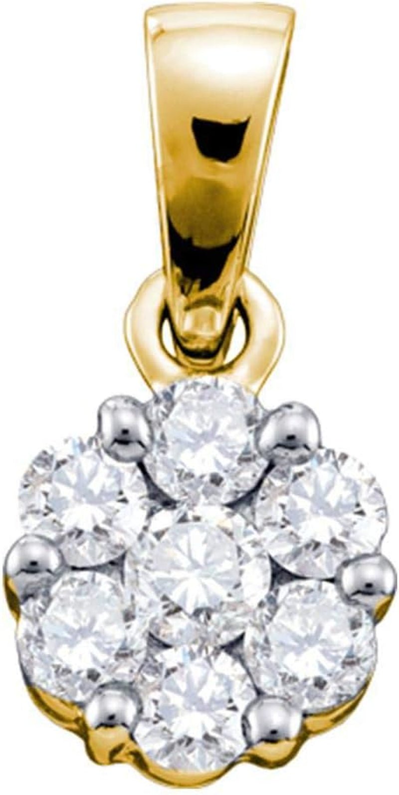 14Kt Yellow Gold Womens round Diamond Flower Cluster Pendant 3/4 Cttw - WORLD TIME VISITS