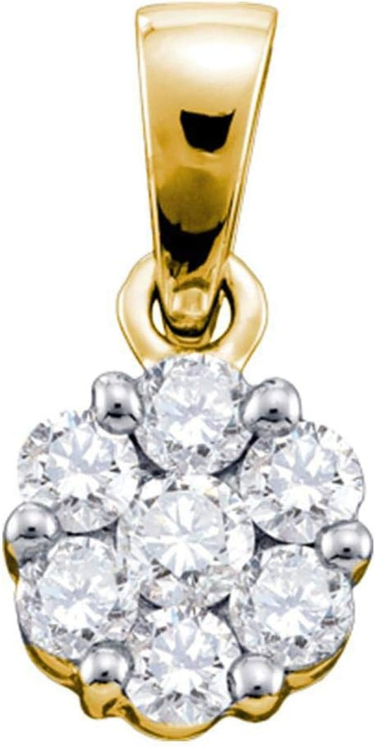 14Kt Yellow Gold Womens round Diamond Flower Cluster Pendant 3/4 Cttw - WORLD TIME VISITS