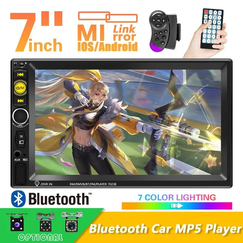New 7'' HD 1080P 2 Din Touch Screen Autoradio Bluetooth Car Stereo Radio Car MP5 Player Build-In FM AUX USB SD Function Support Mirror Link + Backup Camera(Optional)