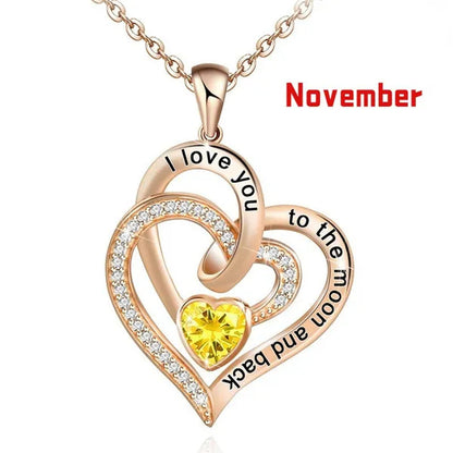 Ladies Heart-shaped Necklace Plated 925 Sterling Silver Birthday Jewelry I Love You Heart-shaped Diamond Necklace Birthday Gift for Girlfriend, Wife, Mother, Daughter, Grandmother