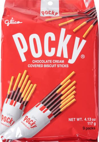 Pocky, Chocolate Cream Covered Biscuit Sticks (9 Individual Bags), 4.13 Oz
