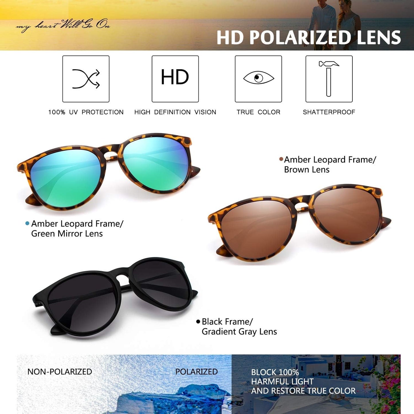 Sunglasses Womens Men Polarized UV Protection Trendy Vintage Retro round Mirrored Lens Sunglasses for Women - WORLD TIME VISITS