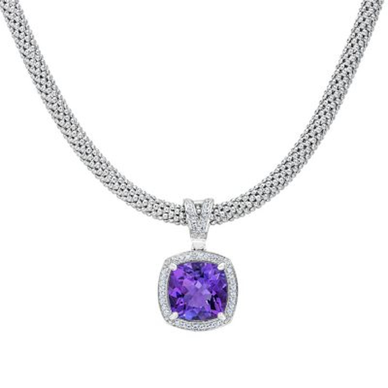 Amethyst and White Topaz Necklace in Italian Sterling Silver - WORLD TIME VISITS