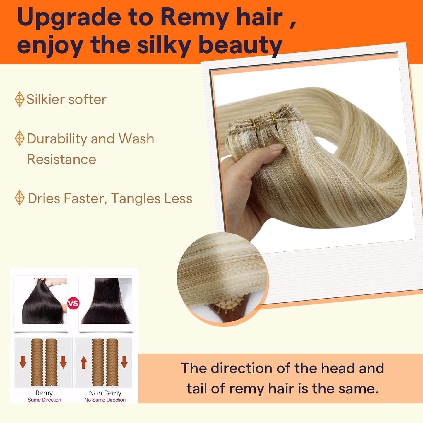 20 Inch Blonde Hair Extensions Real Human Hair Weft Extensions Color Dirty Blonde Mix Platinum Blonde Weft Hair Extensions Human Hair Sew in Hair Extensions Silky Soft Hair Weft 105G